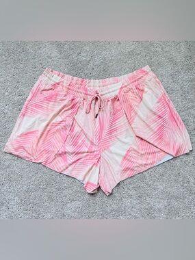 CALIA by Carrie Underwood Pink Palm-Print Athletic swim mid rise Shorts 1X